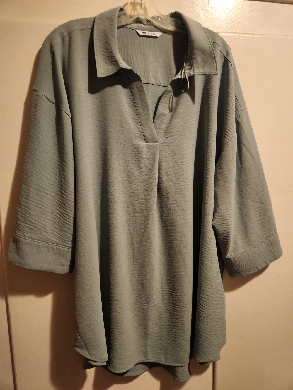 Penningtons Relaxed Collared V-Neck Tunic - Sage Green